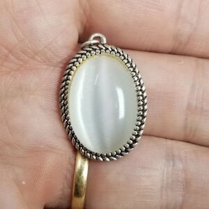 Vintage Oval Gray Cabochon Pendant in Silver Tone Setting, Minimal Charm Estate